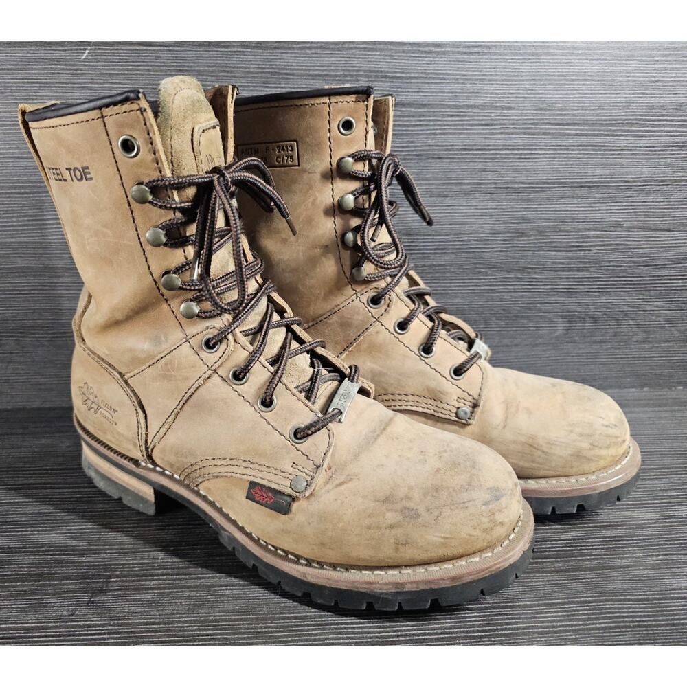 Field N Forest 1162 Steel Toe Logger Work Brown Leather Mens Boots Size 9.5 EE